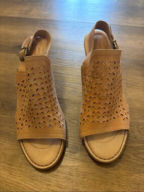 Born Tan Perforated Slingback Sandals